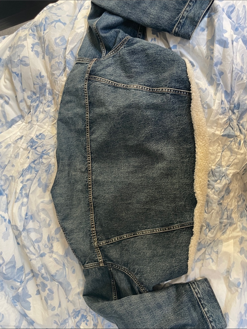 Denimist x Free People Faux Shearling Oversized Cropped Denim Jacket Jean lined - Picture 10 of 10